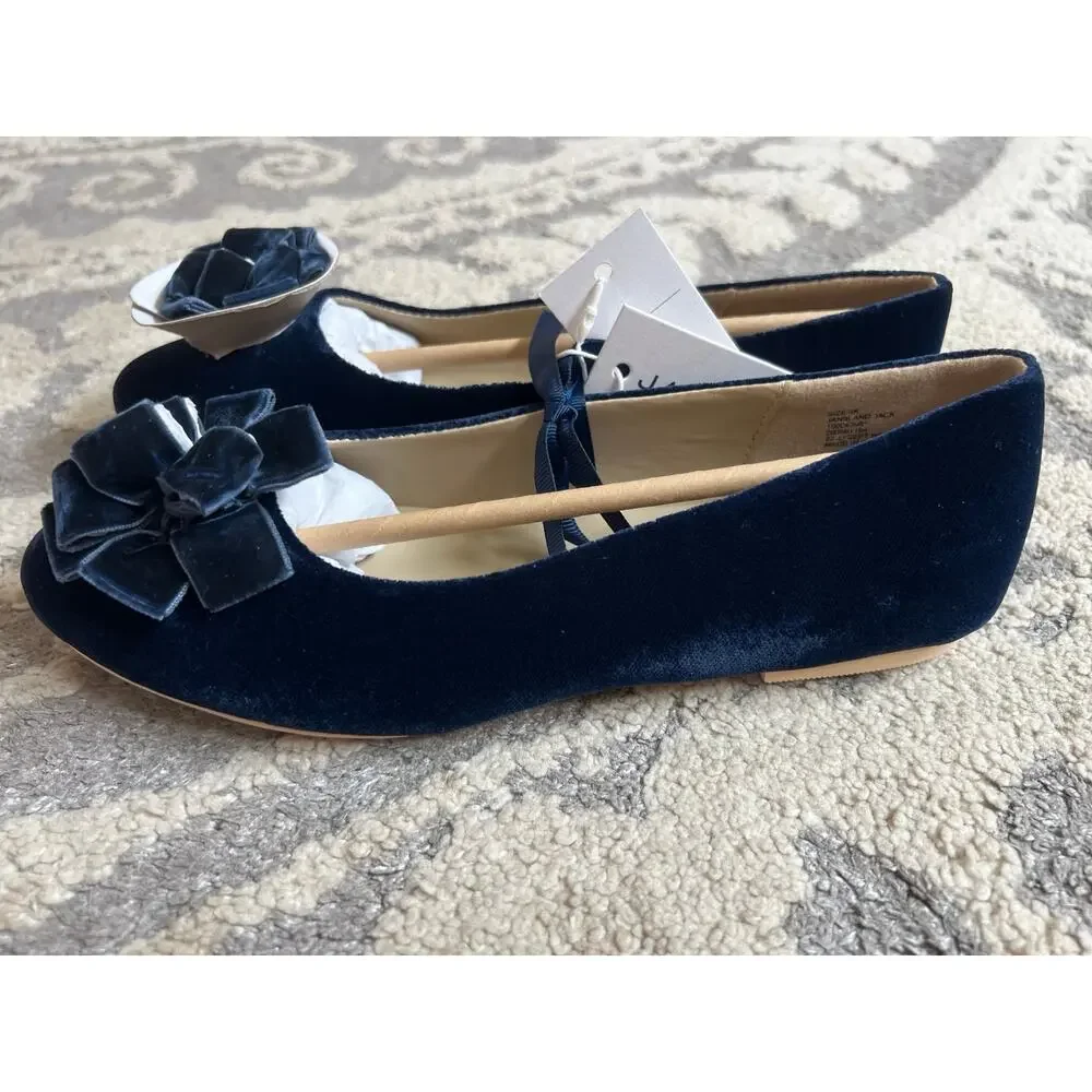 NWT❤️Janie and Jack Dark Marine Velvet Bow Ballet Flat sz3K